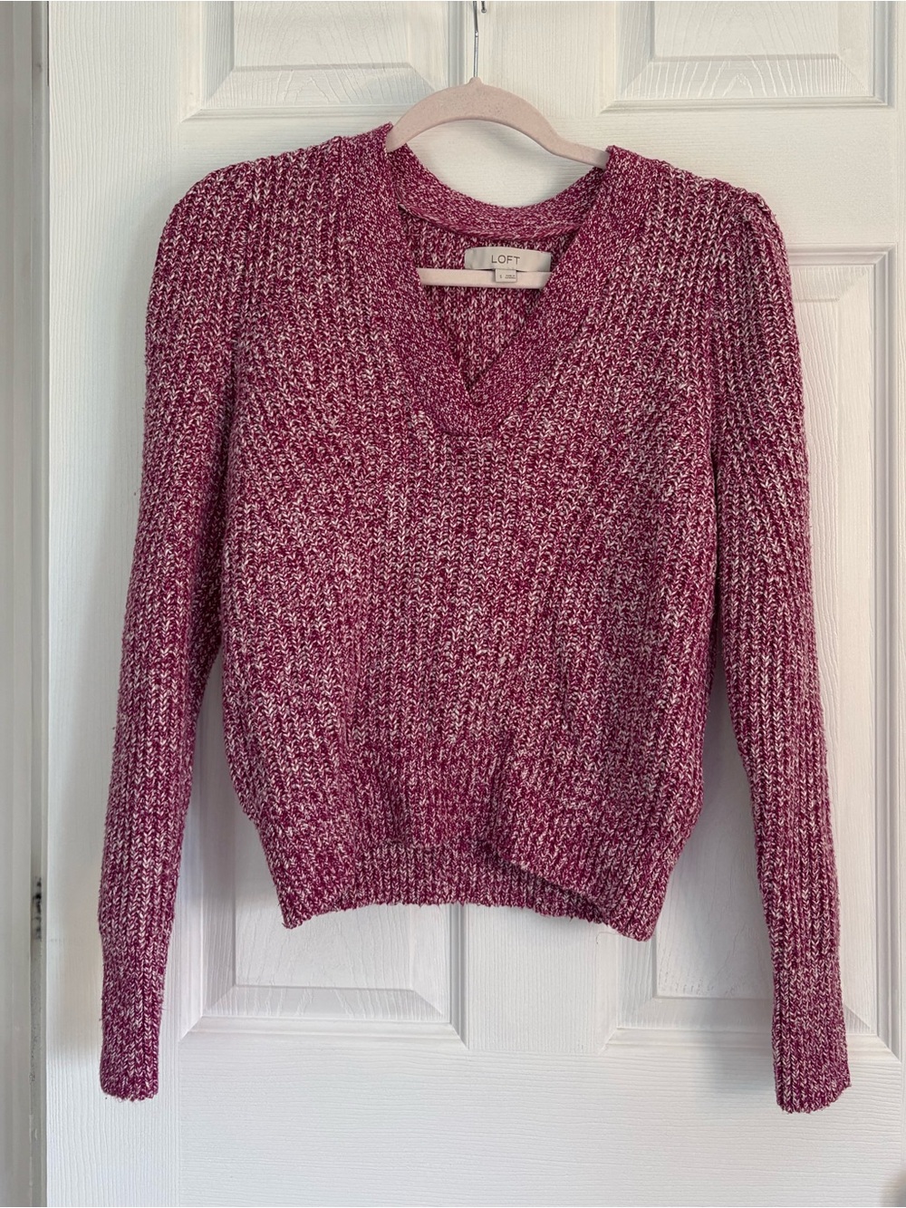 LOFT Marled Rose V-Neck Sweater Cotton-Blend